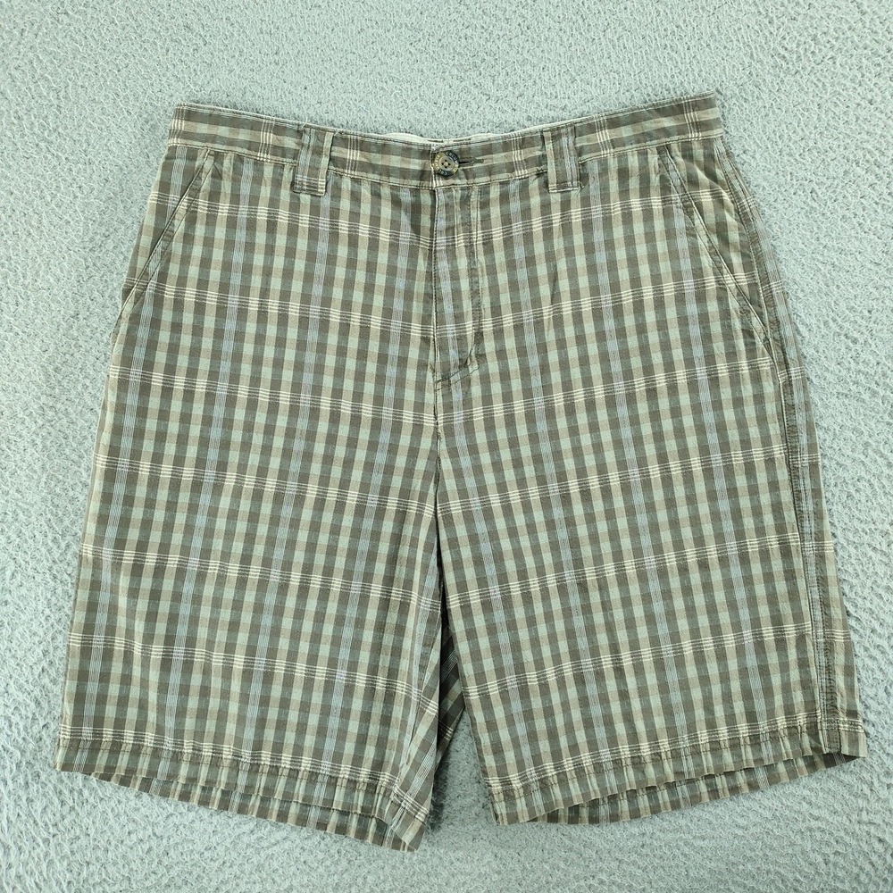 Columbia Chino Shorts Mens 34 Brown Check 11 Inseam Plaid Cotton AM4518